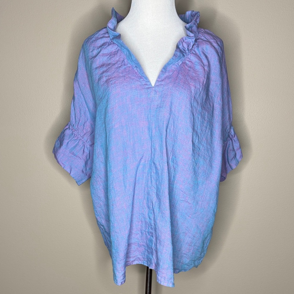 Finley Crosby womens opal short sleeve shirt 100% linen size XL.